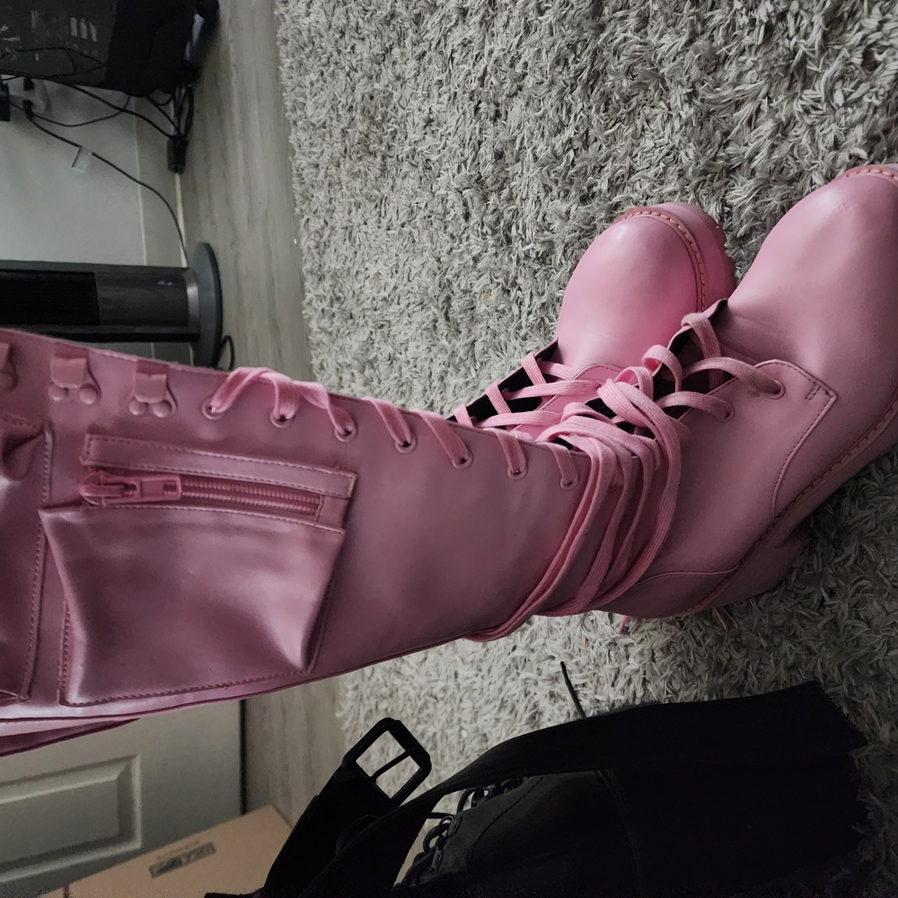 Dolls Kill Pink Combat Boots - Picture 2 of 3